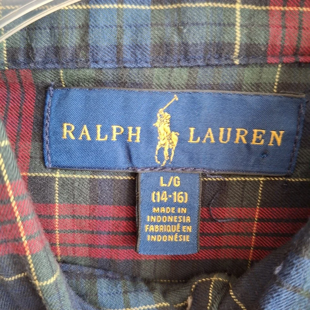 Ralph‎ Lauren Junior's Shirt Blue Red Plaid Button Down Large (14-16) Tartan